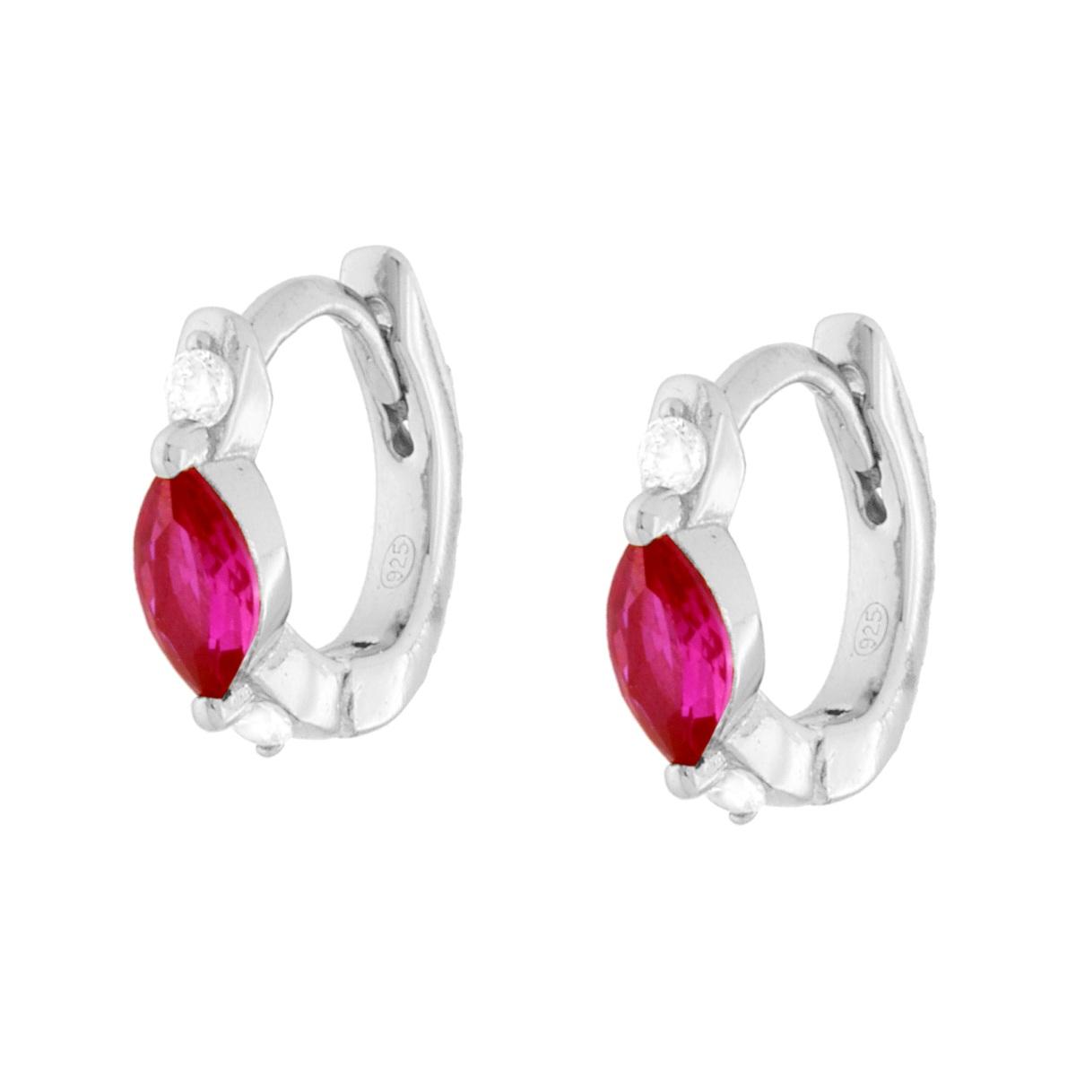 Orecchini Cerchio Scattino con Marquise Rosso Rubino e Cubic Zirconia Bianchi in ARGENTO 925 Galvanica Rodio