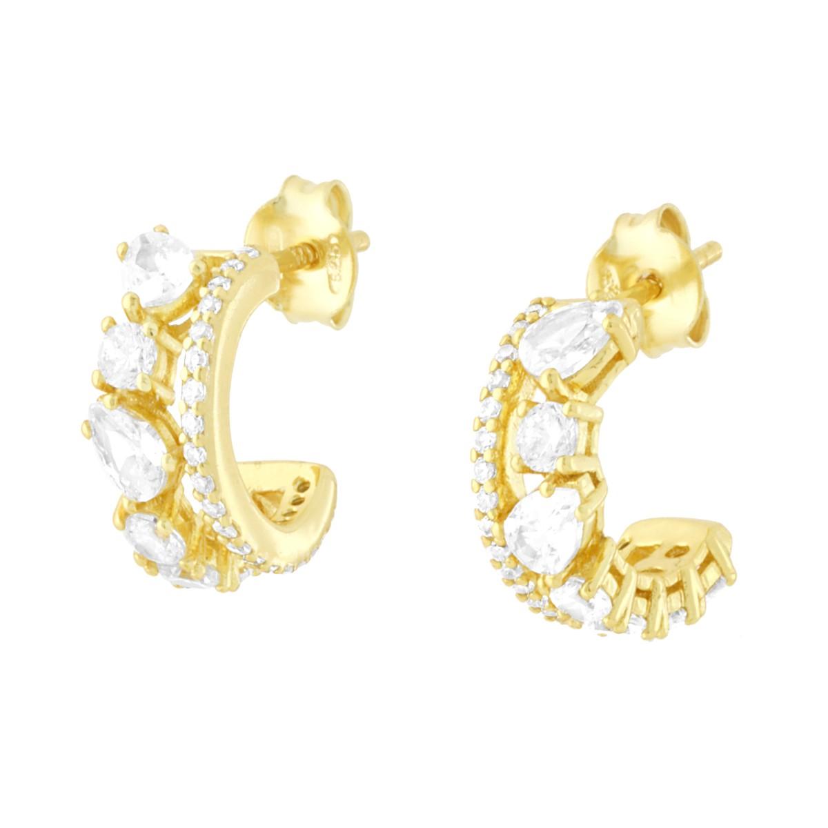 Orecchini doppio Cerchio Cubic Zirconia Bianchi in ARGENTO 925 Galvanica Oro