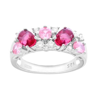 Anello con Bouquet di Cubic Zirconia Rosso Rubino Rosa e Bianchi in ARGENTO 925 Galvanica Rodio