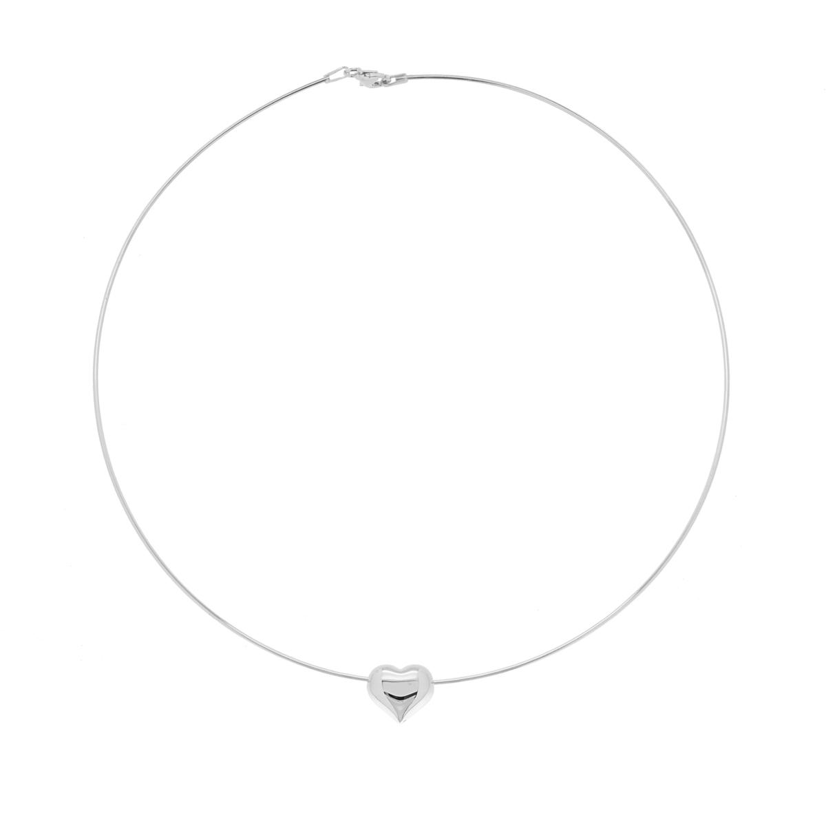 Collana Rigida Filo con Cuore mm 11 x 12 Bombato passante in ARGENTO 925 Galvanica Rodio