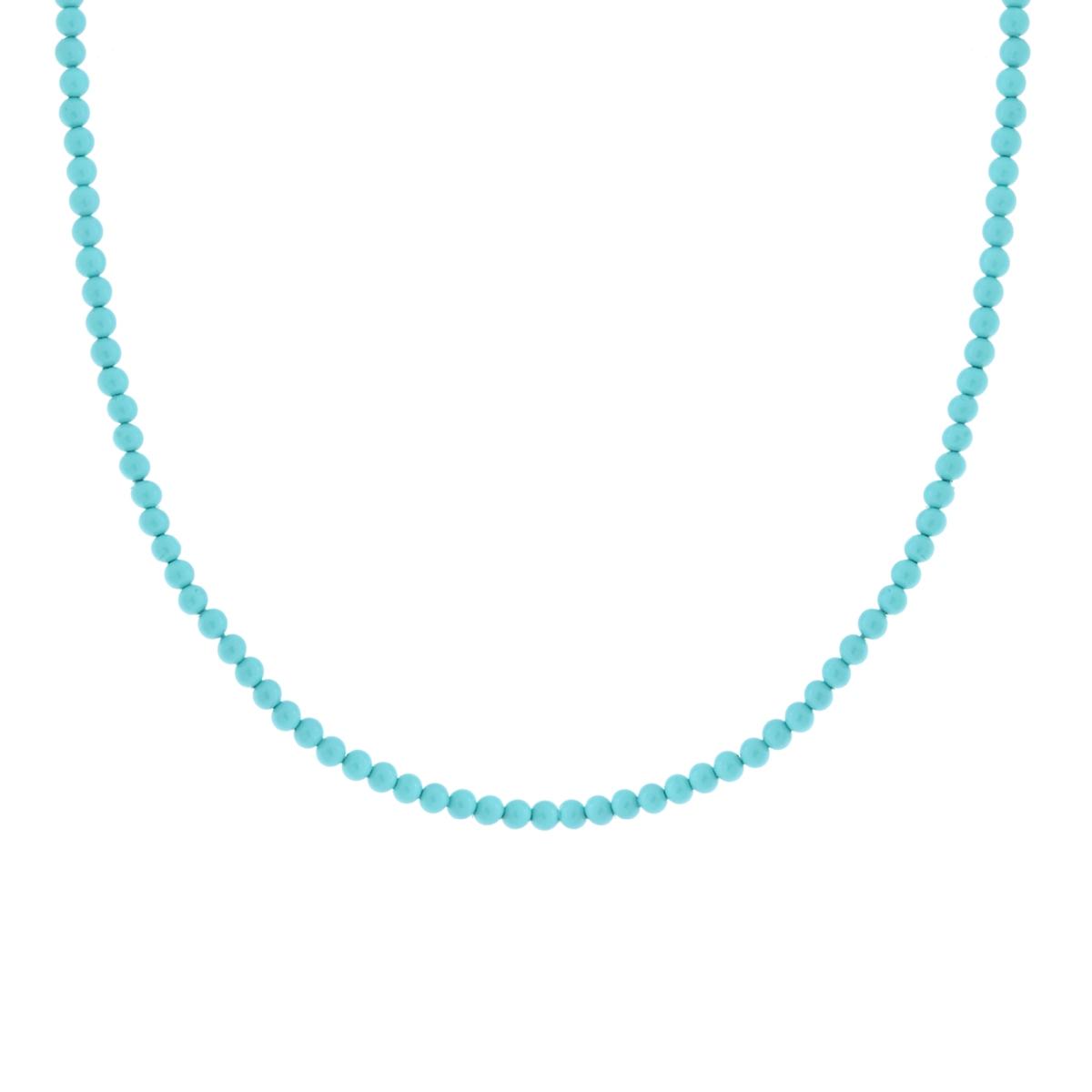 Collana Perla 3 mm Vetro perlato Turchese con filo e chiusura in ARGENTO 925 Galvanica Rodio