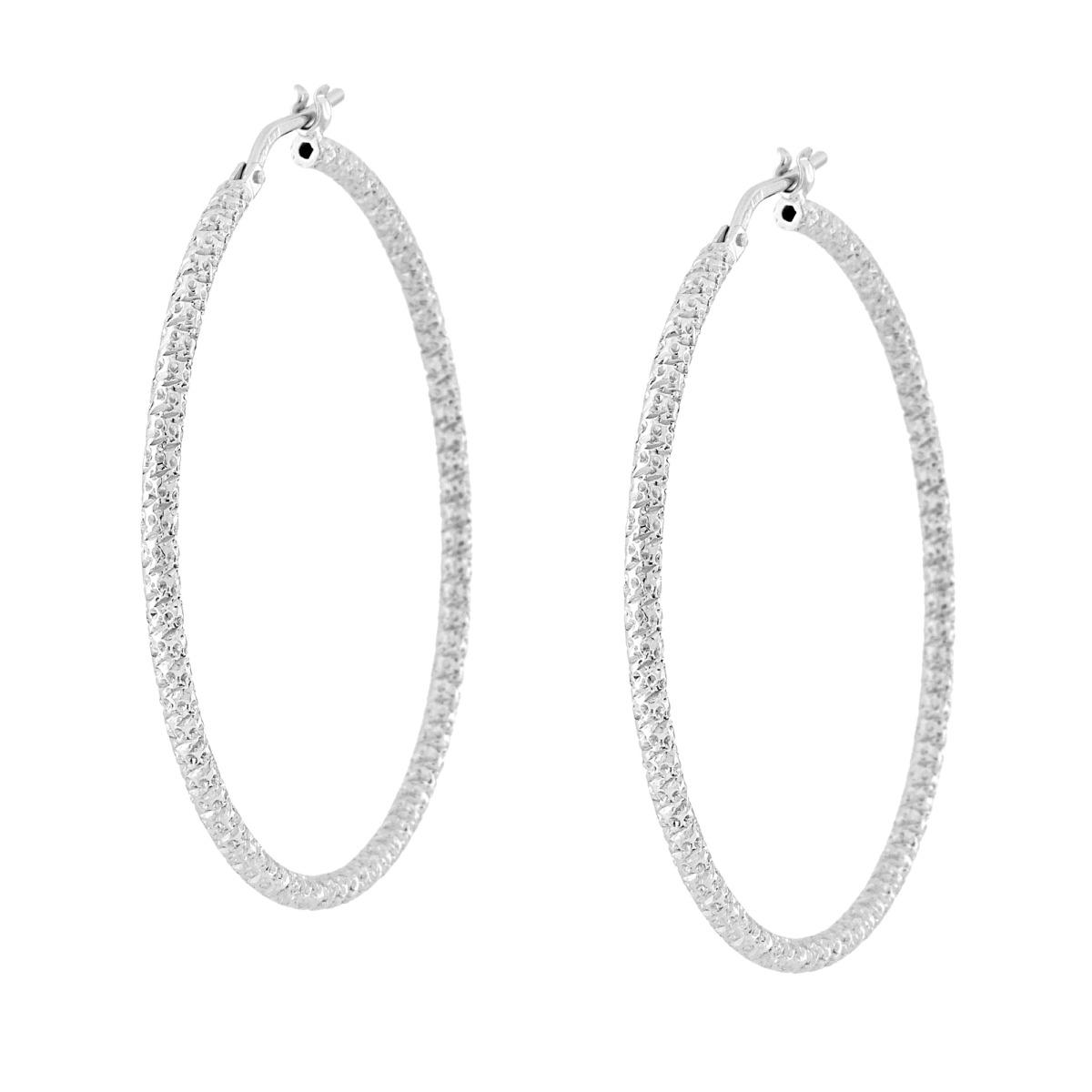 Orecchini Cerchio Diamantato Martellato mm 44 sezione canna mm 2 in ARGENTO 925 Galvanica Rodio