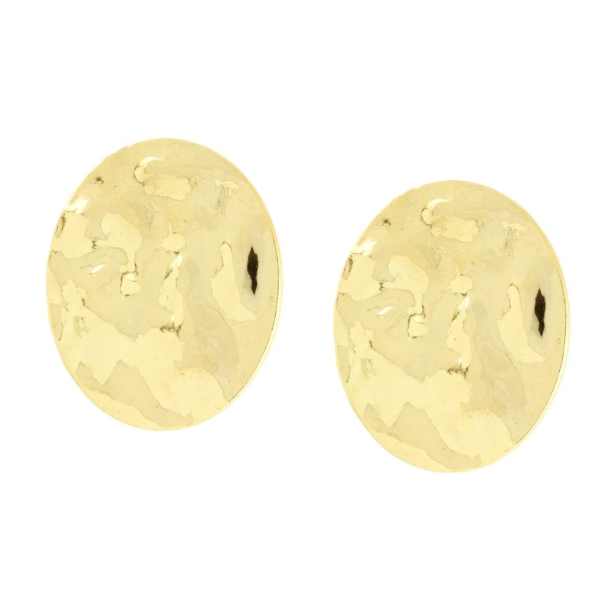 Orecchini Piastra Tonda Martellata in ARGENTO 925 Galvanica Oro