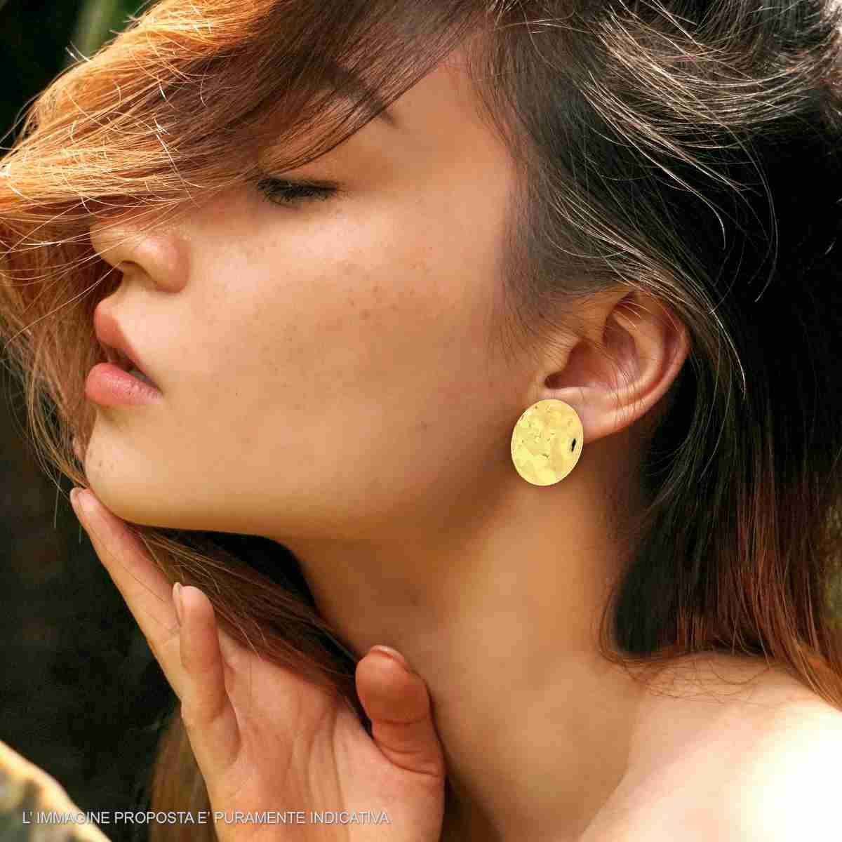 Orecchini Piastra Tonda Martellata in ARGENTO 925 Galvanica Oro