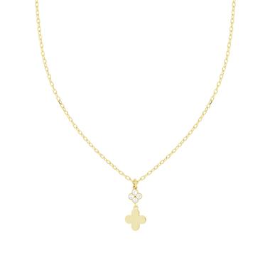 Collana Catena Forzatina con Fiori e Cubic Zirconia Bianchi in ARGENTO 925 Galvanica Oro