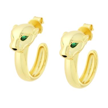 Orecchini Cerchio Leone con Pietre naturali Verde Smeraldo in ARGENTO 925 Galvanica Oro