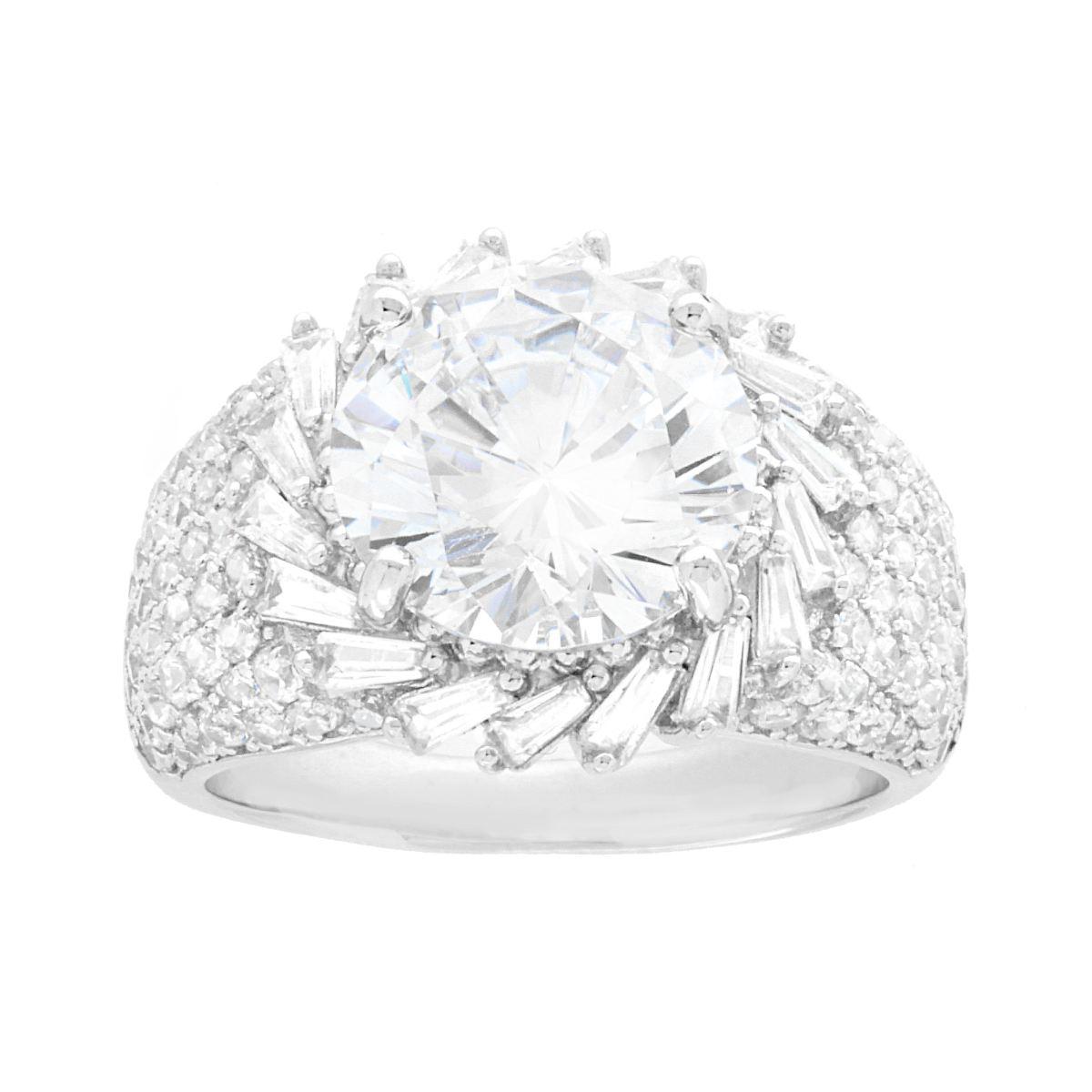 Anello Solitario modello Fascione con Cubic Zirconia Bianchi taglio baguette in ARGENTO 925 Galvanica Rodio