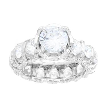 Anello Solitario con Cubic Zirconia Bianco modello Eternity in ARGENTO 925 Galvanica Rodio