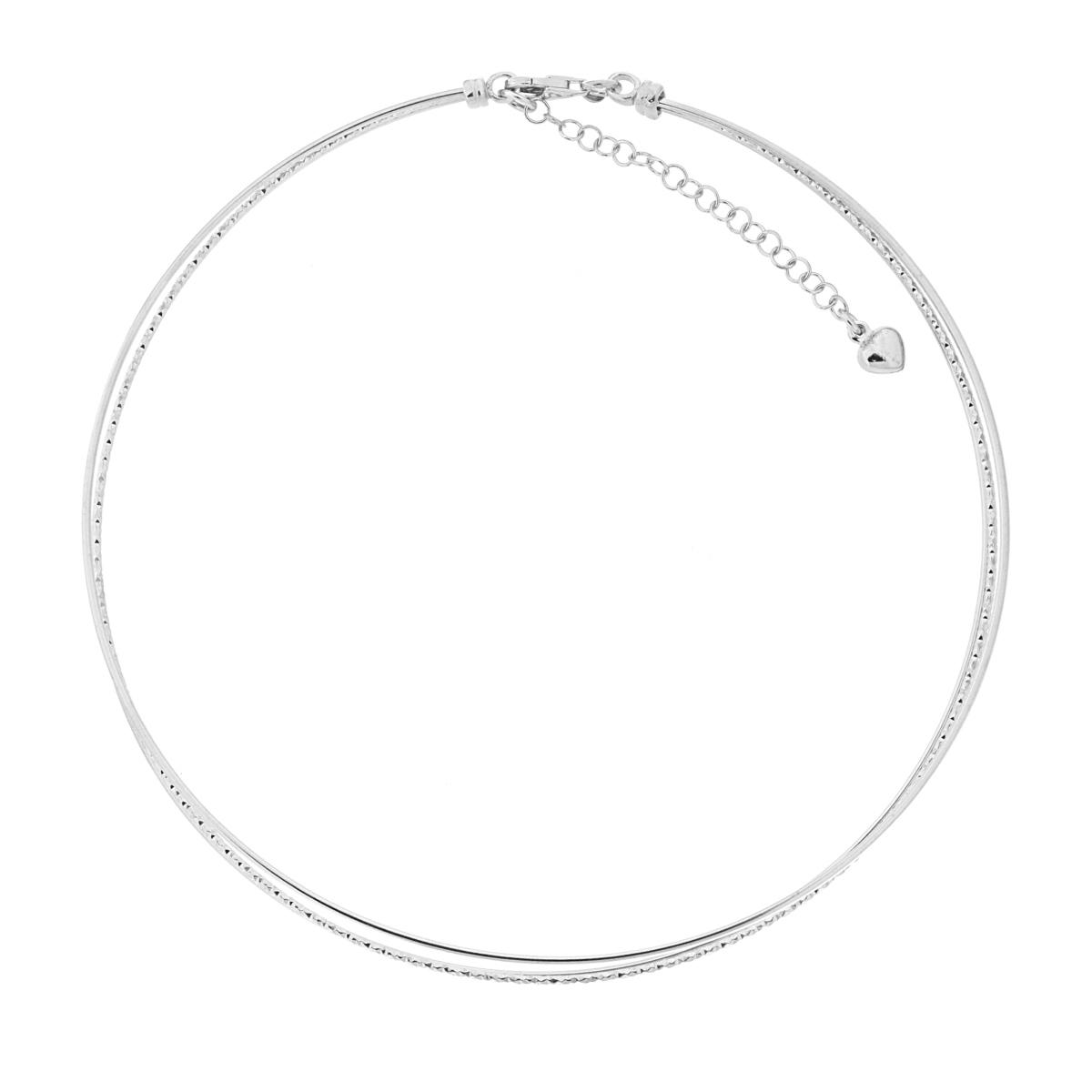 Collana Rigida tre fili Diamantata con Cuoricino pendente in ARGENTO 925 Galvanica Rodio