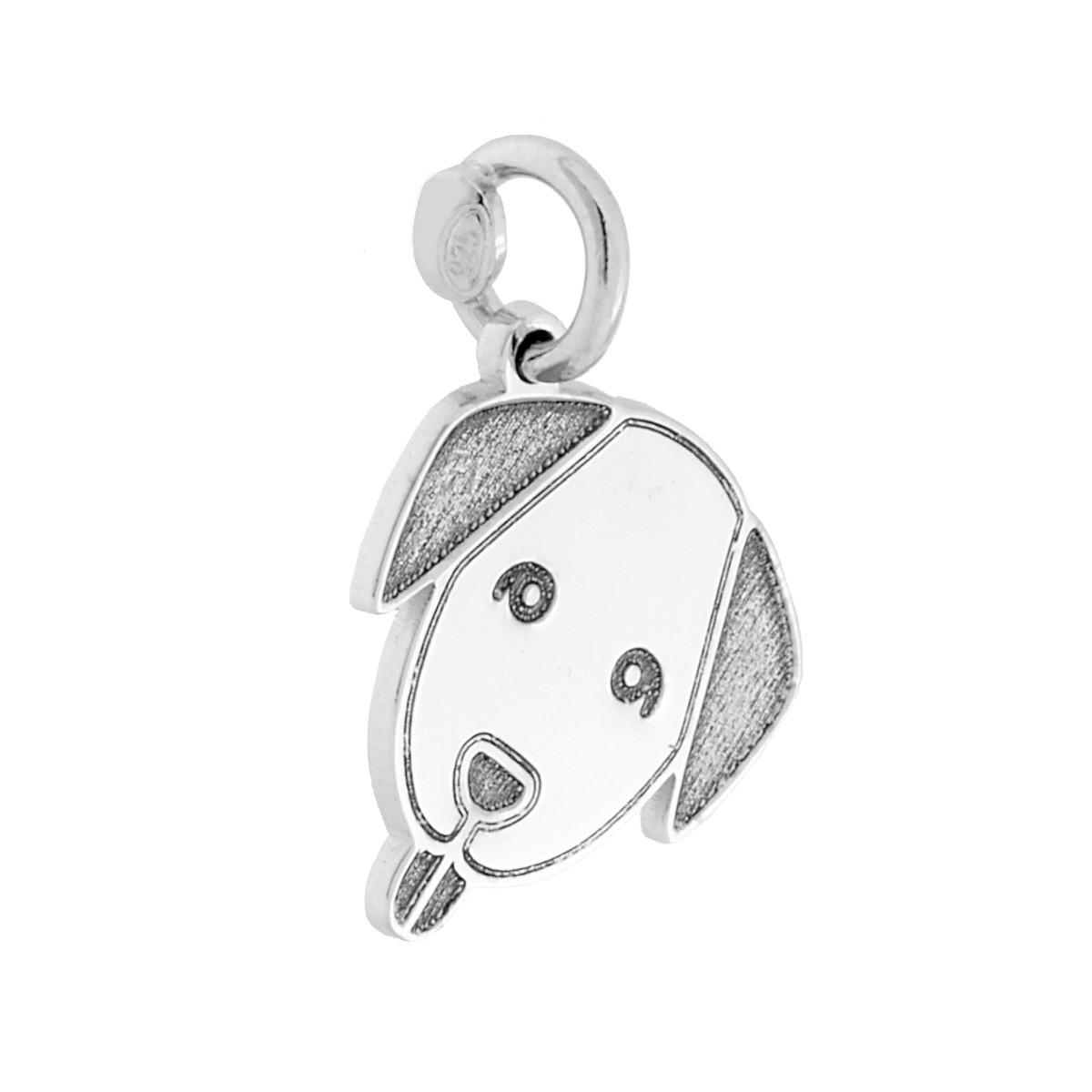 Ciondolo Piastrina testa Cane in ARGENTO 925 Galvanica Rodio