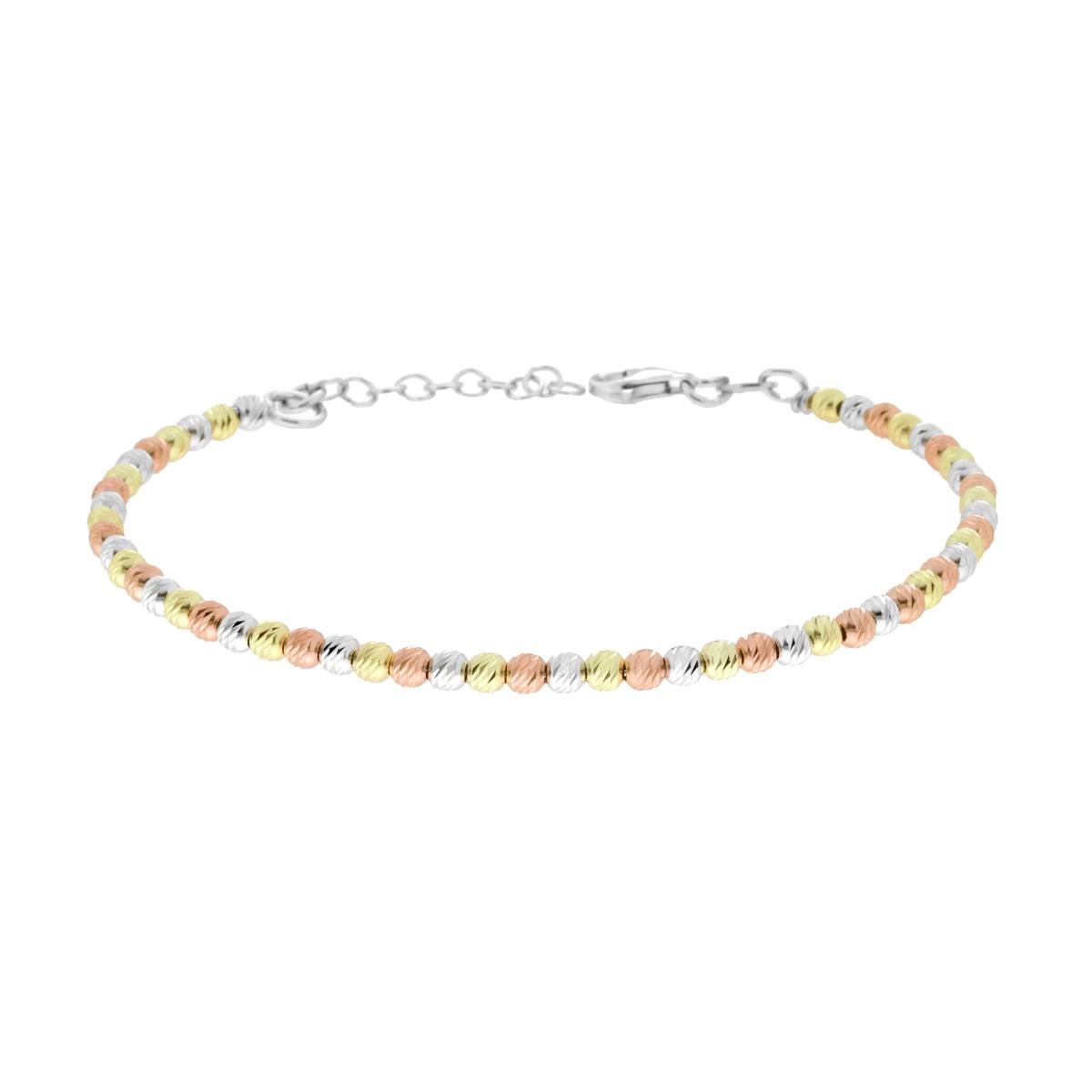 Bracciale Catena con Palline Diamantate slash mm 3 in ARGENTO 925 Galvanica Rodio Oro e Rosa