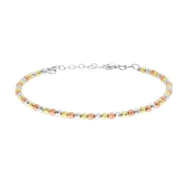 Bracciale Catena con Palline Diamantate slash mm 3 in ARGENTO 925 Galvanica Rodio Oro e Rosa