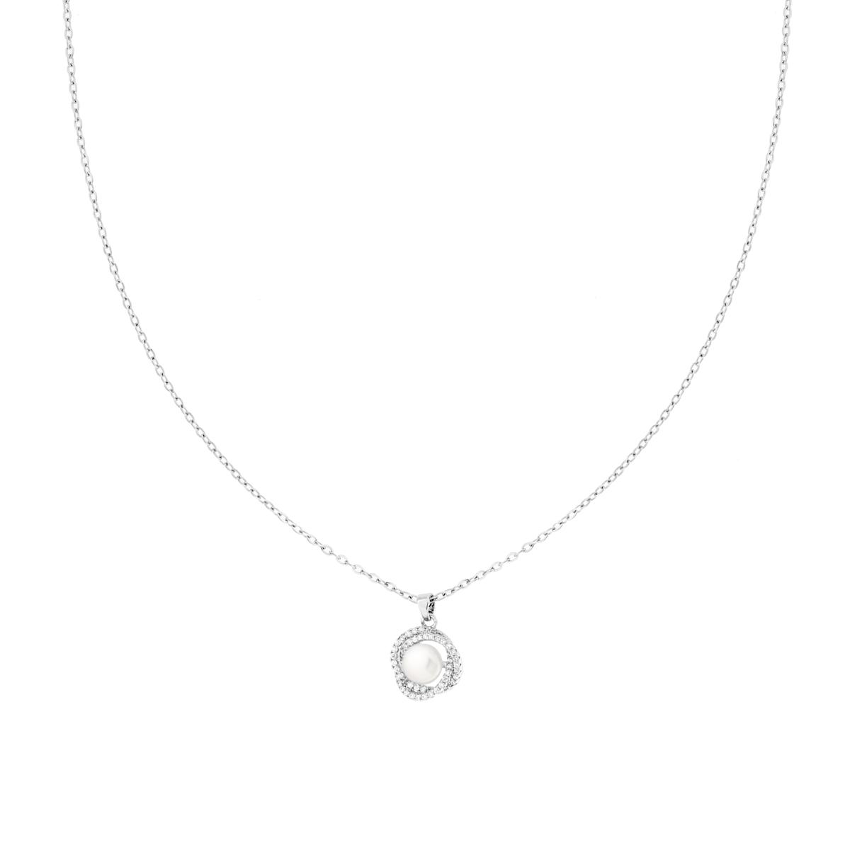 Collana Catena Forzatina Diamantata con Perla contornata da Crystal Bianchi in ACCIAIO