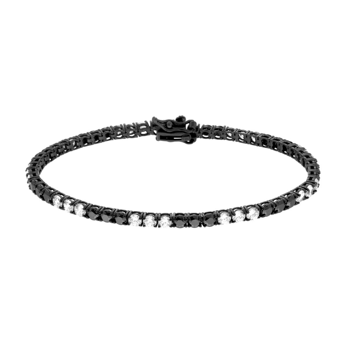 Bracciale Tennis Griffe cm 19 con Cubic Zirconia mm 3 alternati Bianchi e Neri in ARGENTO 925 Galvanica Rutenio