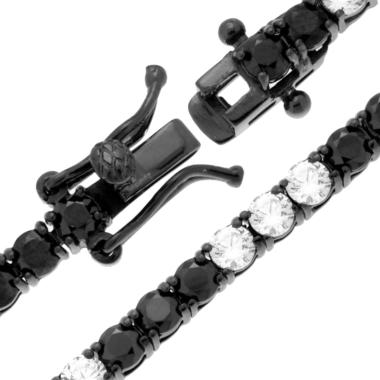 Bracciale Tennis Griffe cm 19 con Cubic Zirconia mm 3 alternati Bianchi e Neri in ARGENTO 925 Galvanica Rutenio