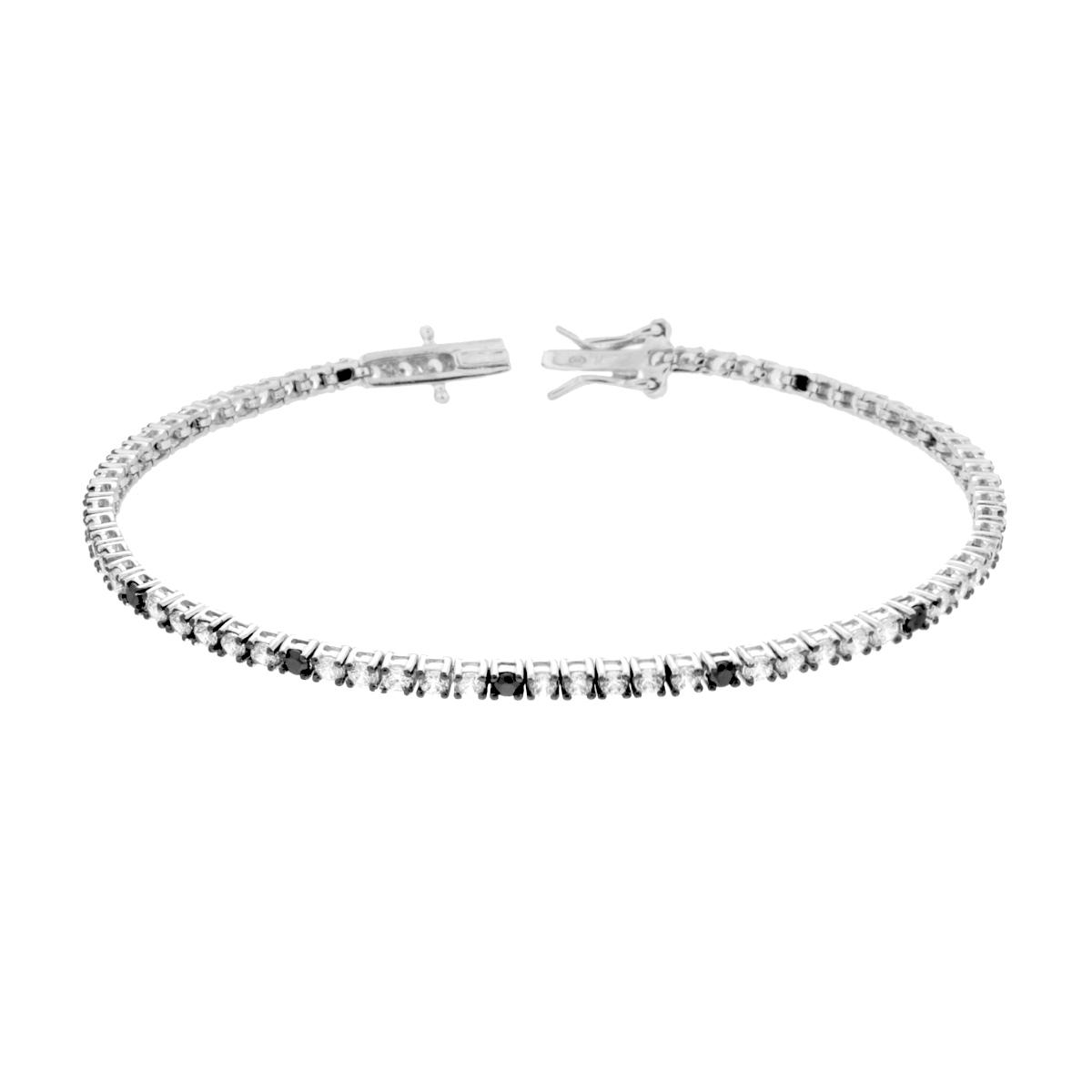Bracciale Tennis Griffe cm 18 con Zirconi mm 2 Bianchi e Neri alternati in ARGENTO 925 Galvanica Rodio e Rutenio