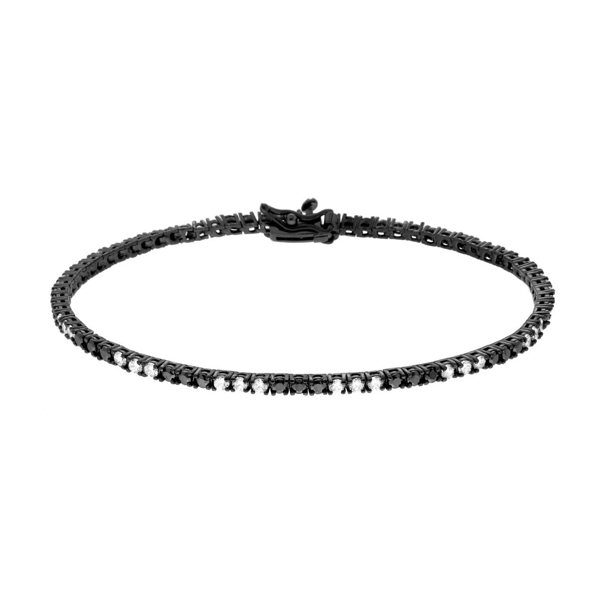 Bracciale Tennis Griffe cm 19 con Cubic Zirconia mm 2 alternati Bianchi e Neri in ARGENTO 925 Galvanica Rutenio