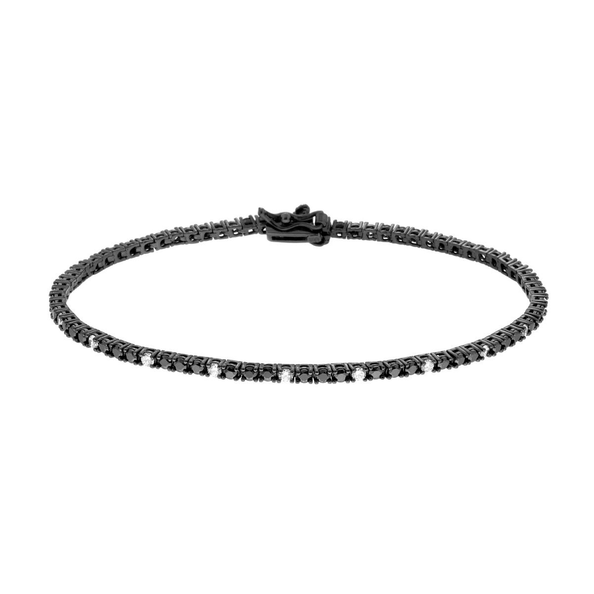 Bracciale Tennis Griffe cm 20 con Cubic Zirconia mm 2 alternati Bianchi e Neri in ARGENTO 925 Galvanica Rutenio