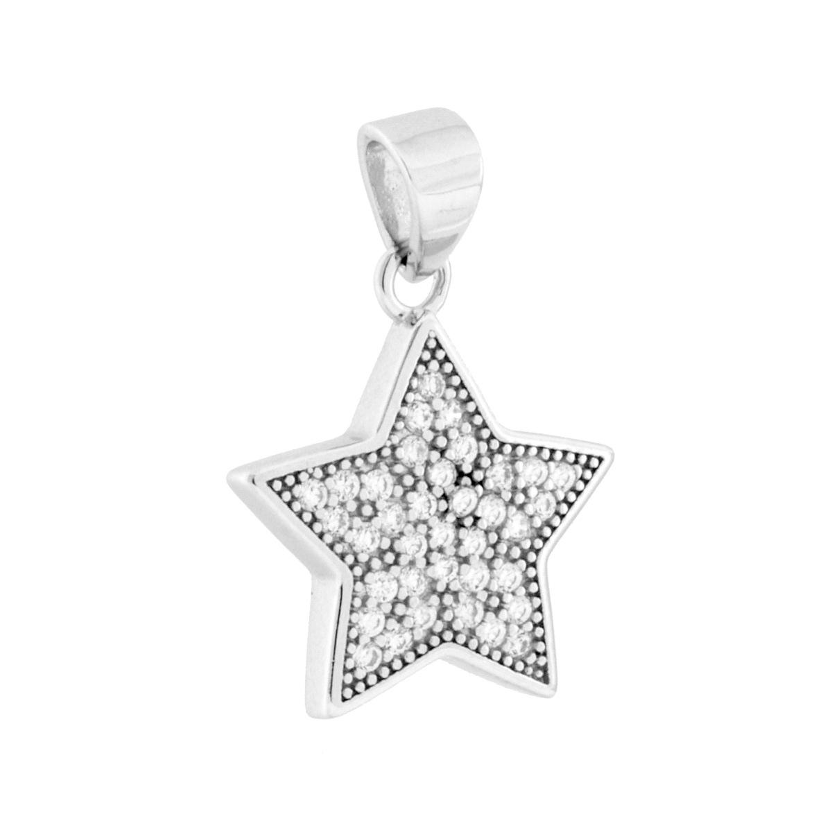 Ciondolo Stella con Cubic Zirconia Bianchi in ARGENTO 925 Galvanica Rodio