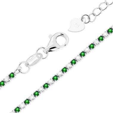 Bracciale Tennis cm 16+3 con Zirconi mm 1.5 alternati Bianchi e Verde Smeraldo in ARGENTO 925 Galvanica Rodio