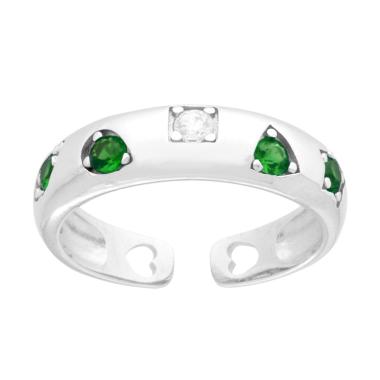 Anello Fascia con motivi geometrici Cubic Zirconia Verde Smeraldo e Bianchi in ARGENTO 925 Galvanica Rodio