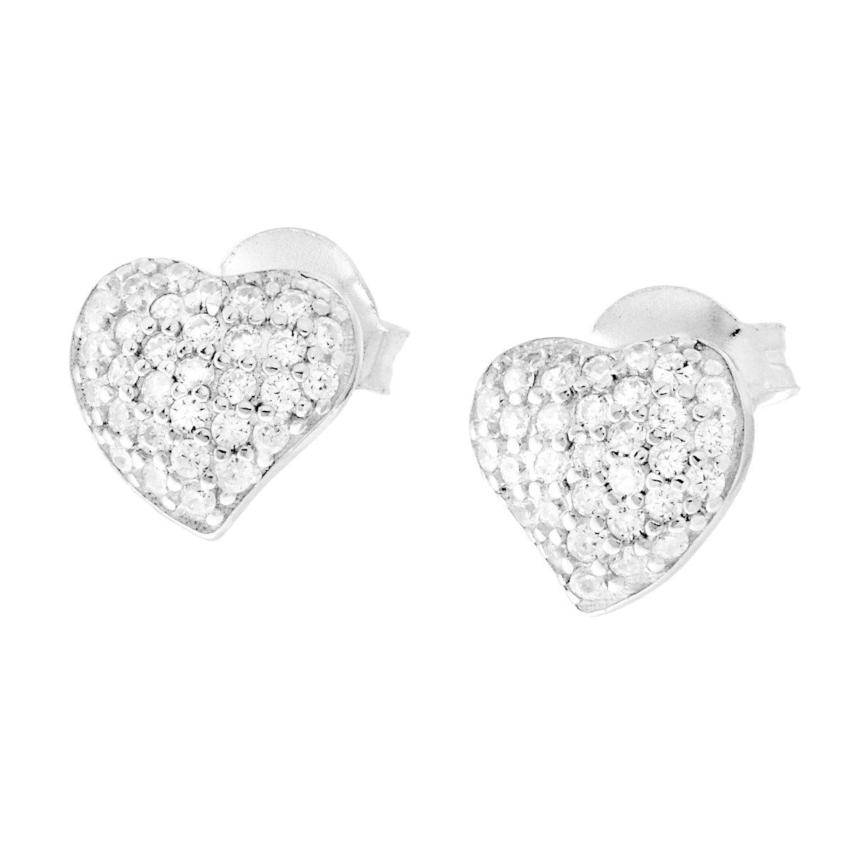 Orecchini Cuore con Cubic Zirconia Bianchi in ARGENTO 925 Galvanica Rodio
