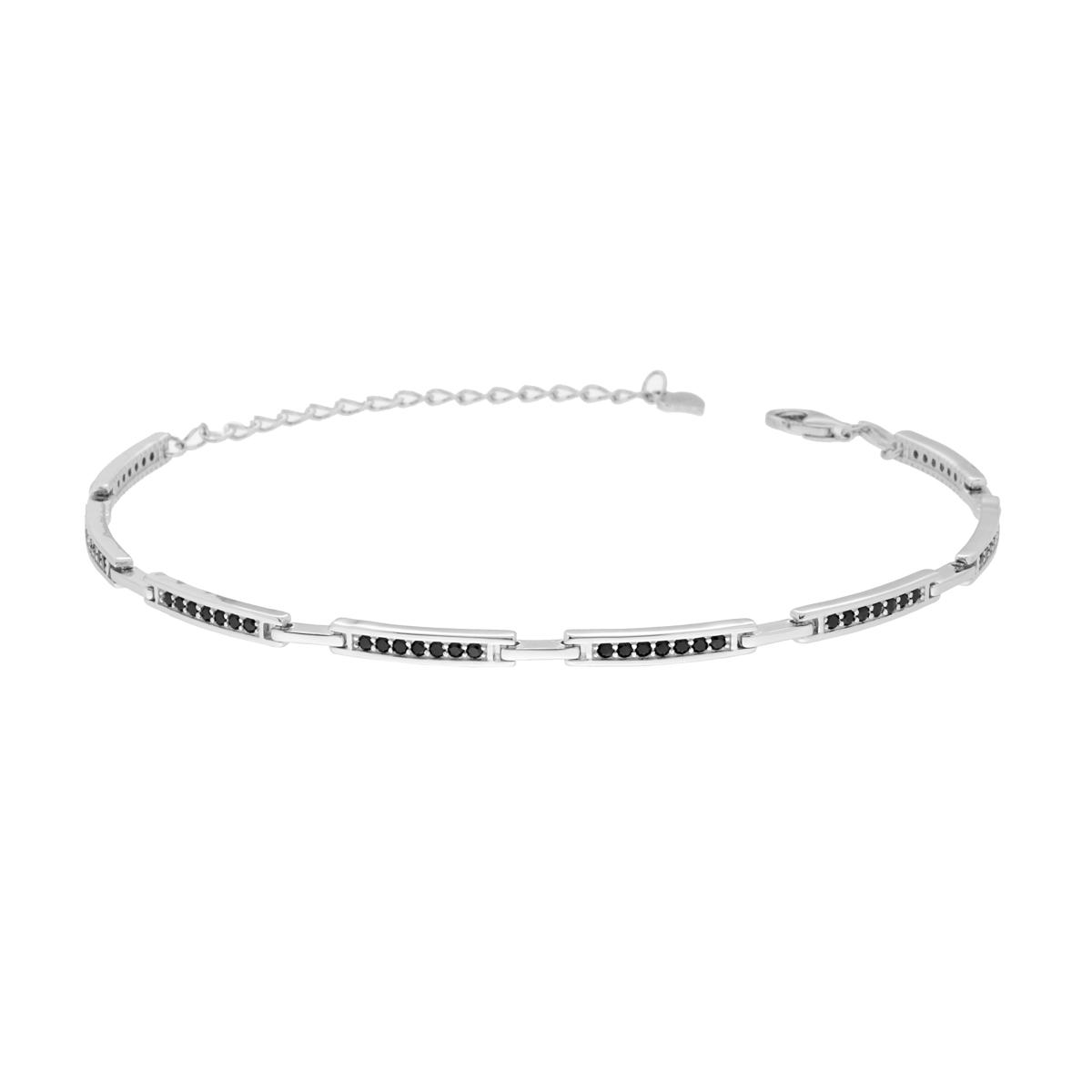 Bracciale Targhe con Cubic Zirconia Neri in ARGENTO 925 Galvanica Rodio