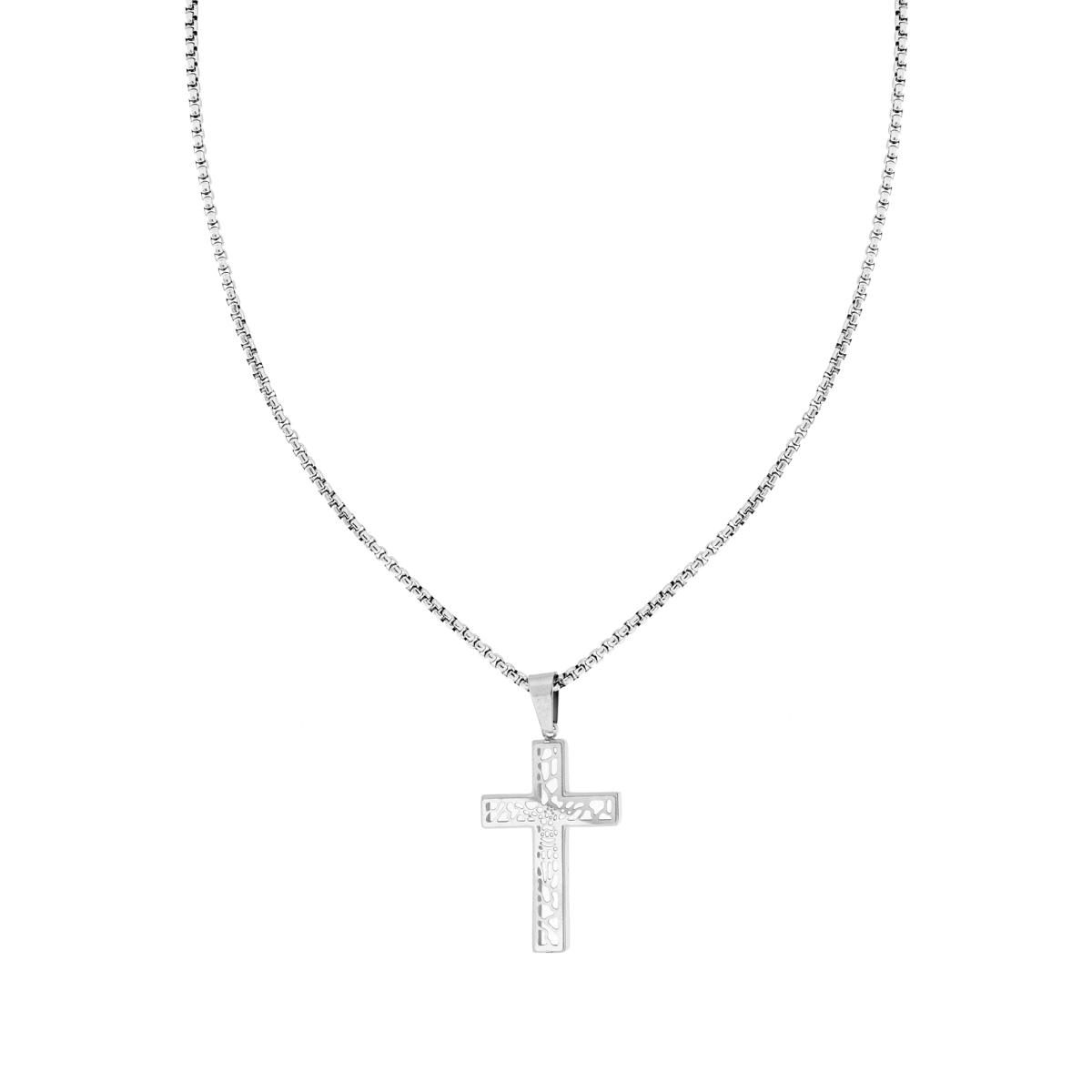 Collana Uomo Catena Veneziana tonda con Croce pendente in ACCIAIO