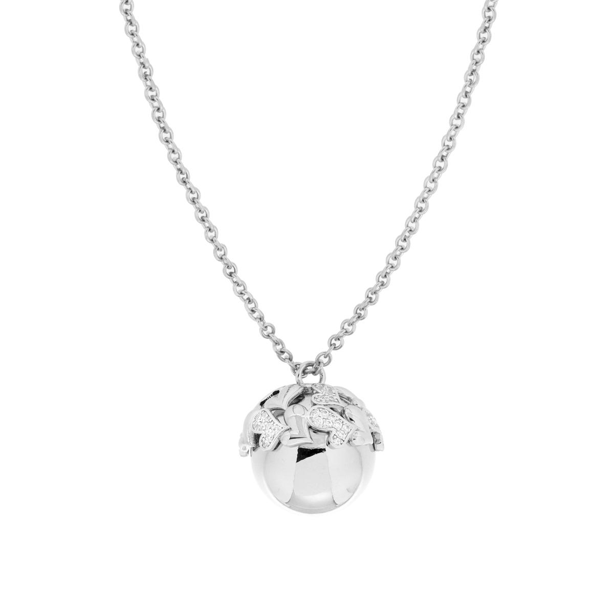 Collana Catena Forzatina con Chiama Angeli con Cuori e Crystal Bianchi in ACCIAIO