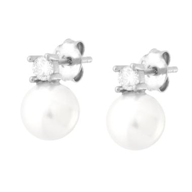 Orecchini Perla mm 8 con Cubic Zirconia Bianco in ARGENTO 925 Galvanica Rodio
