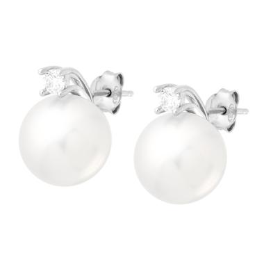 Orecchini Perla mm 12 con Cubic Zirconia Bianco in ARGENTO 925 Galvanica Rodio