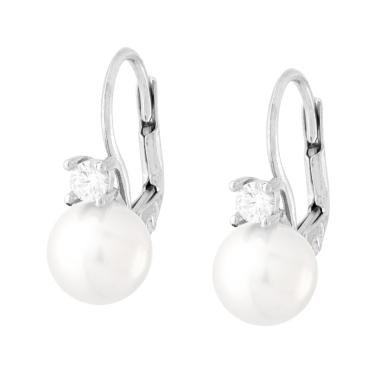 Orecchini Monachella Perla mm 8 con Cubic Zirconia Bianco in ARGENTO 925 Galvanica Rodio