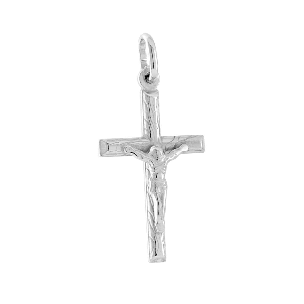 Ciondolo Croce Latina con Gesu Cristo in ARGENTO 925 Galvanica Rodio