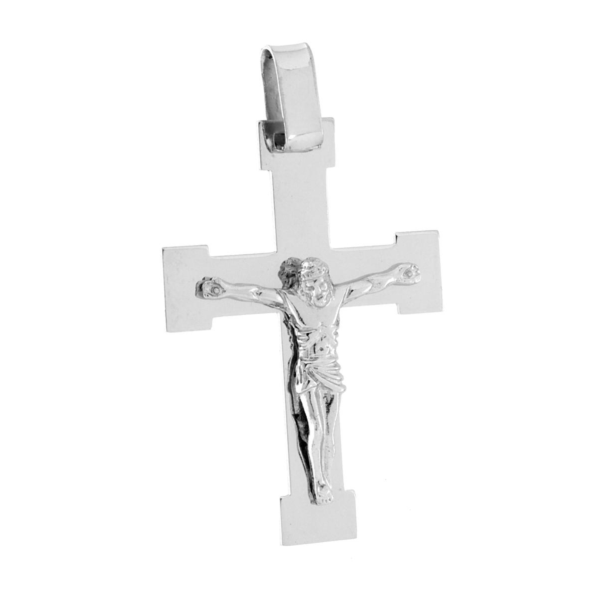 Ciondolo Croce Latina con Gesù Cristo in ARGENTO 925 Galvanica Rodio