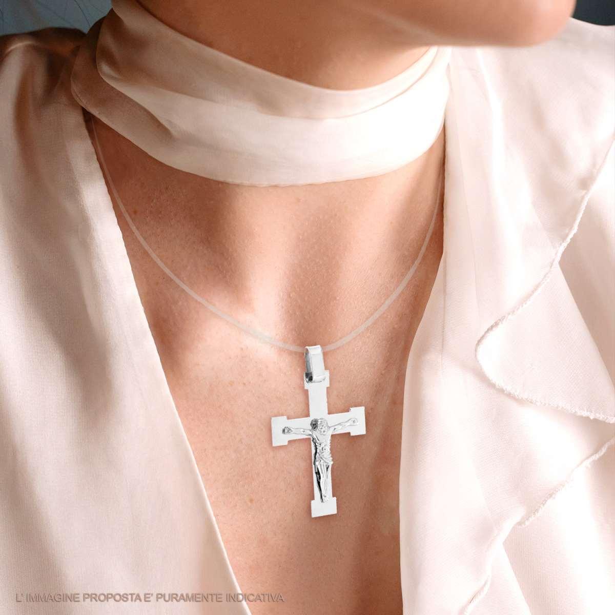 Ciondolo Croce Latina con Gesù Cristo in ARGENTO 925 Galvanica Rodio