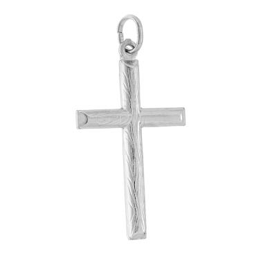 Ciondolo Croce Latina effetto Legno in ARGENTO 925 Galvanica Rodio