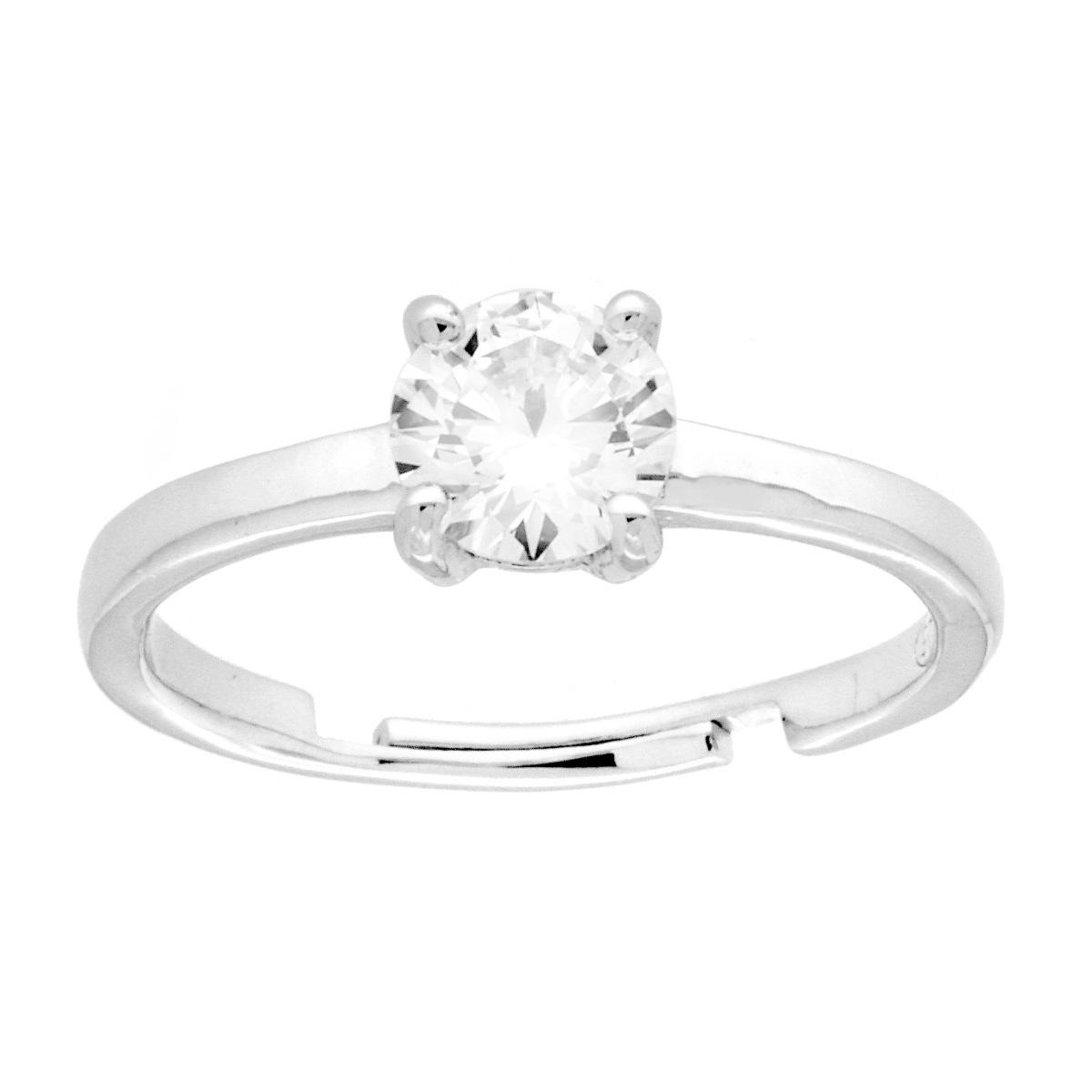 Anello Solitario con Cubic Zirconia Bianco mm 6 in ARGENTO 925 Galvanica Rodio