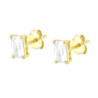 Orecchini Punto Luce Rettangolare Cubic Zirconia Bianco in ARGENTO 925 Galvanica Oro