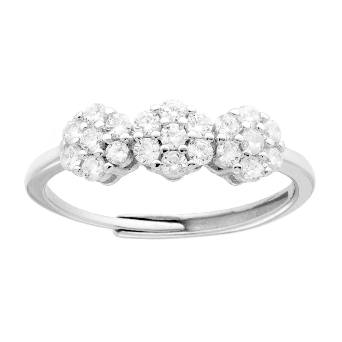 Anello Trilogy Fiori con Cubic Zirconia Bianchi in ARGENTO 925 Galvanica Rodio