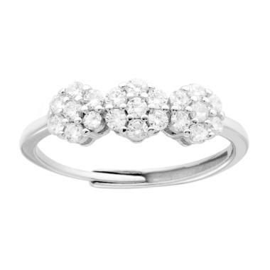 Anello Trilogy Fiori con Cubic Zirconia Bianchi in ARGENTO 925 Galvanica Rodio