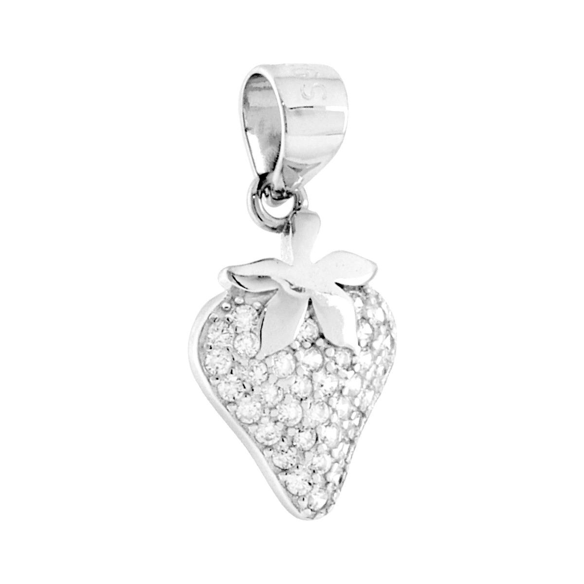 Ciondolo Fragola con Cubic Zirconia Bianchi in ARGENTO 925 Galvanica Rodio