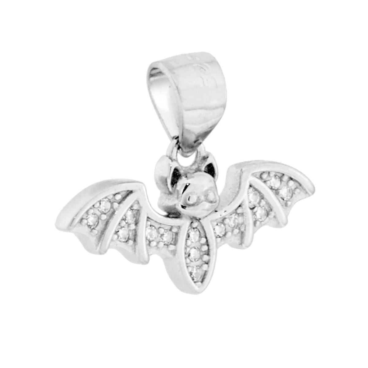 Ciondolo Pipistrello con Cubic Zirconia Bianchi in ARGENTO 925 Galvanica Rodio