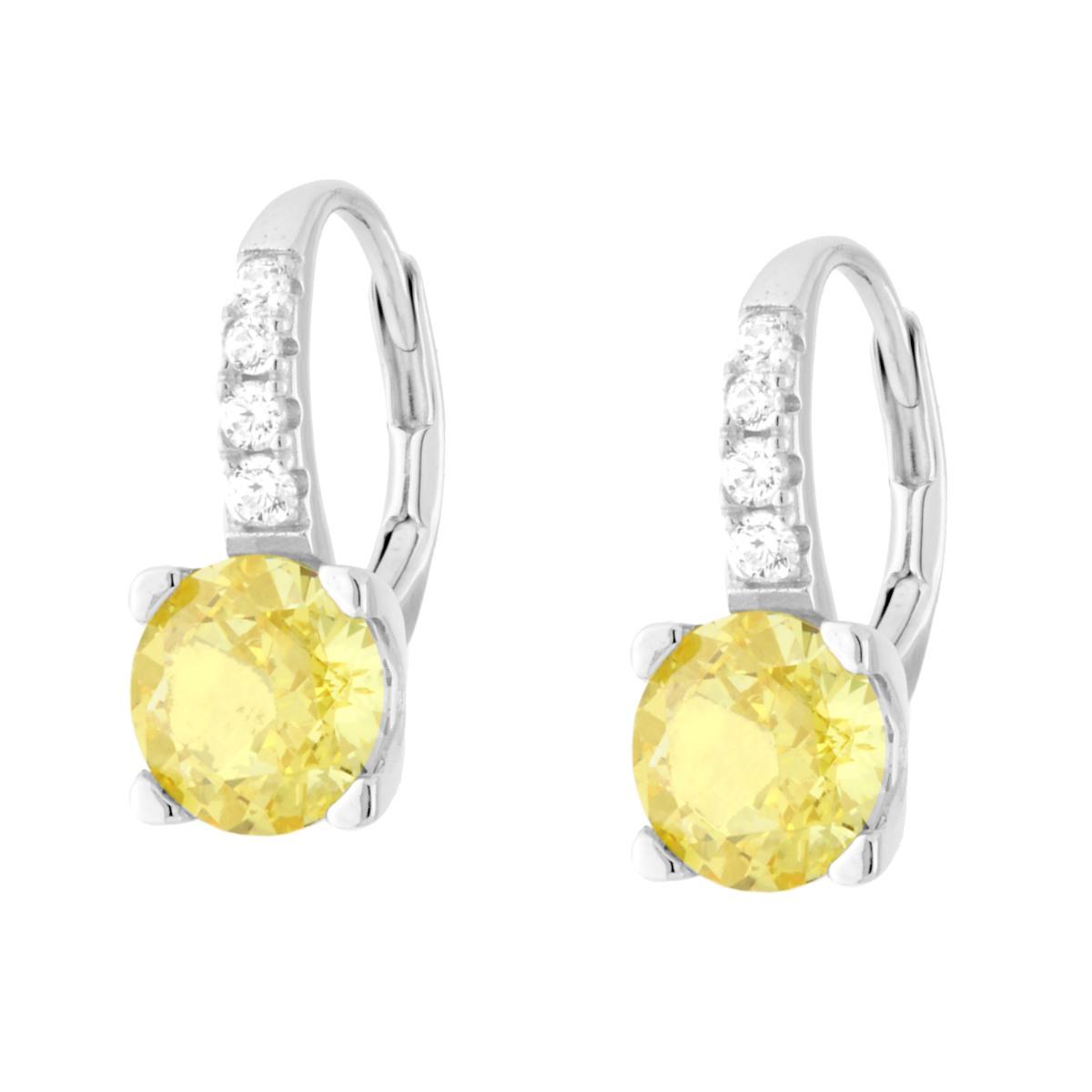 Orecchini Monachella Tondo Punto Luce Topazio Giallo con Cubic Zirconia Bianchi in ARGENTO 925 Galvanica Rodio