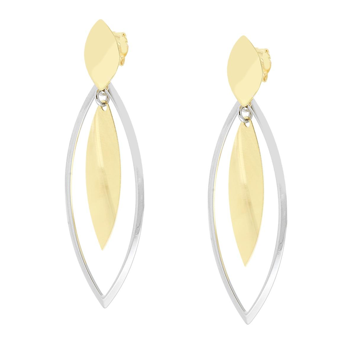 Orecchini Lunghi Foglie stilizzate pendenti in ARGENTO 925 Galvanica Rodio e Oro