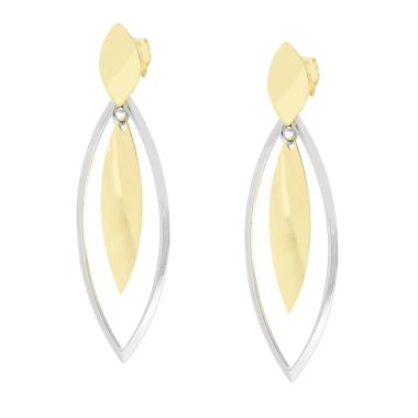 Orecchini Lunghi Foglie stilizzate pendenti in ARGENTO 925 Galvanica Rodio e Oro