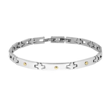 Bracciale Uomo Maglia Imperniata con Punti colore Oro in ACCIAIO