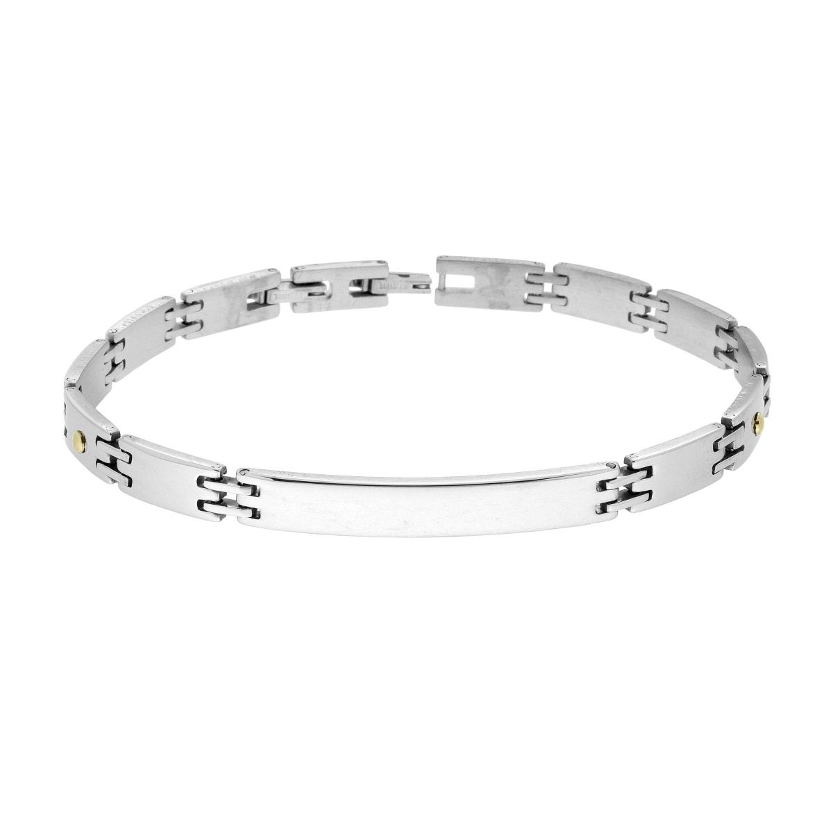 Bracciale Uomo Maglia Imperniata con Targa e Punti Oro in ACCIAIO