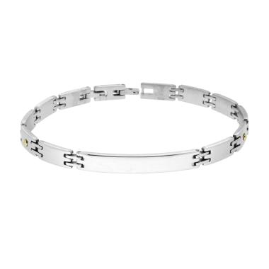 Bracciale Uomo Maglia Imperniata con Targa e Punti Oro in ACCIAIO