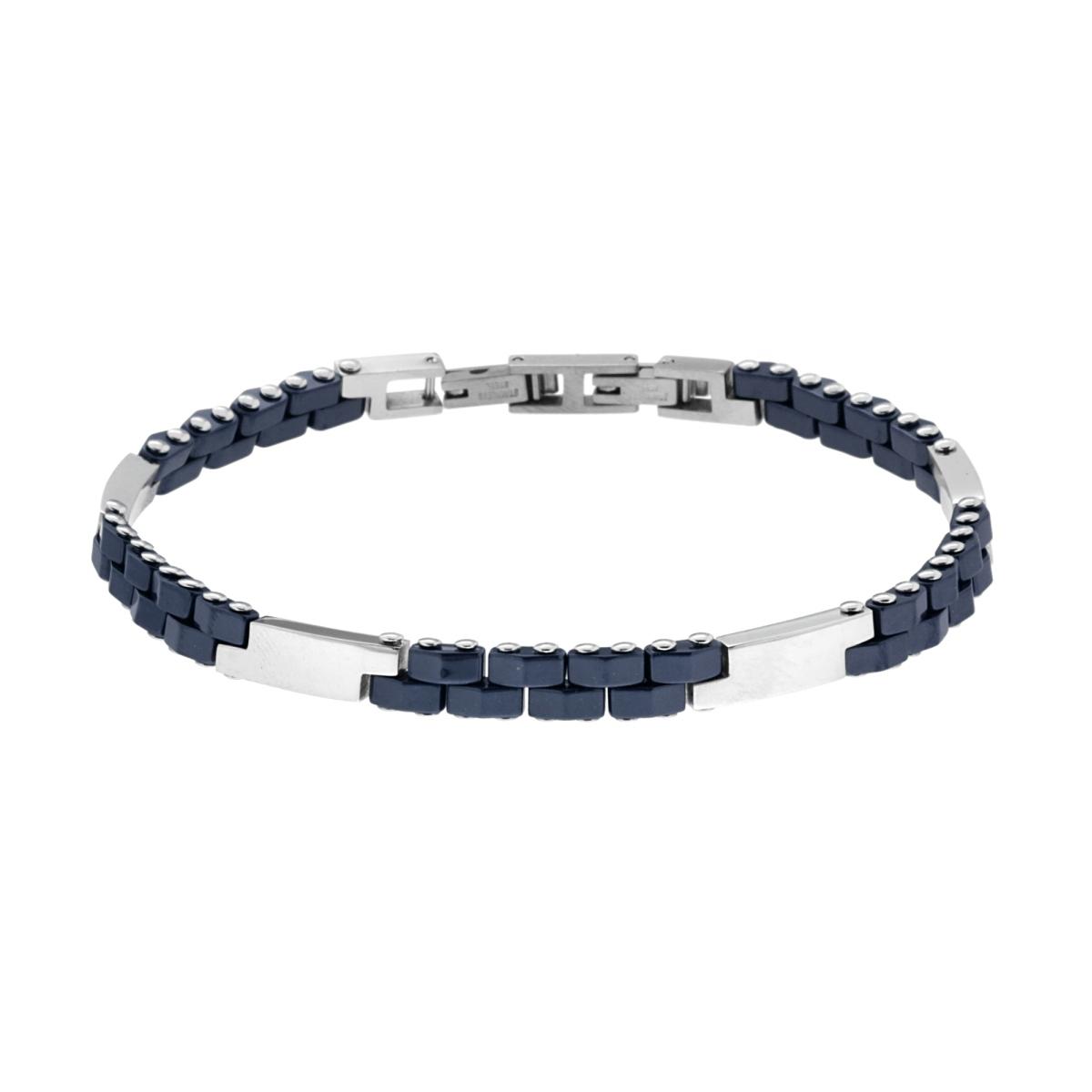 Bracciale Uomo Maglia Imperniata con Ceramica Blu in ACCIAIO