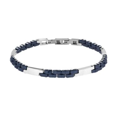 Bracciale Uomo Maglia Imperniata con Ceramica Blu in ACCIAIO